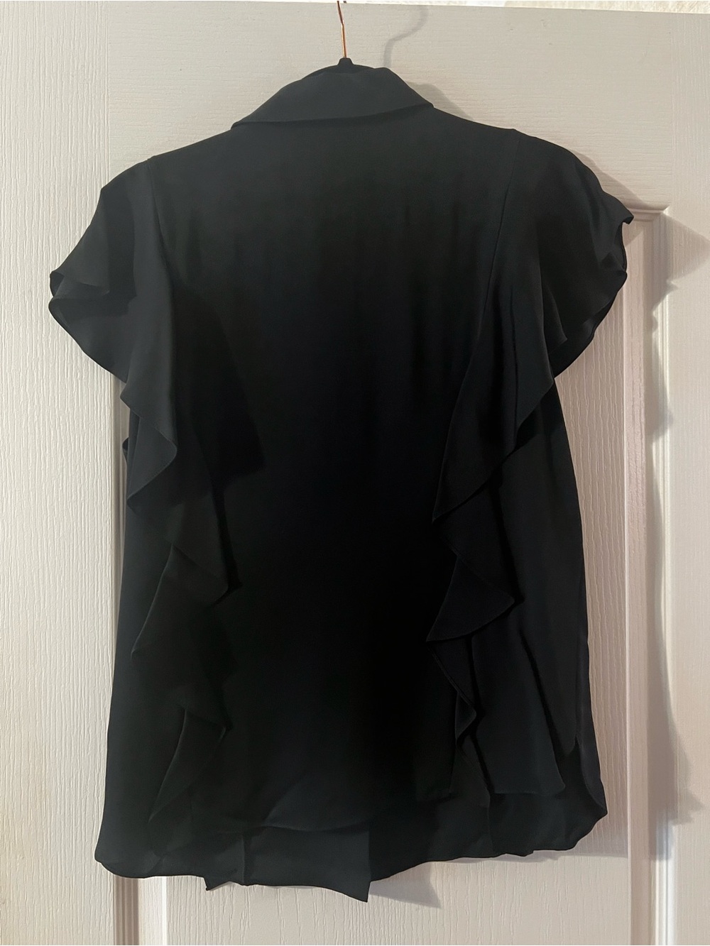 Theory Black Ruffle Front Button Blouse - Picture 2 of 4